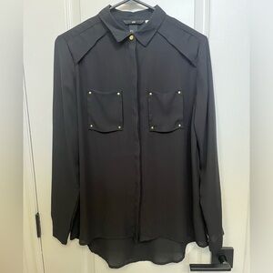 H&M blouse, black with gold colored buttons and front pockets-Size 4 US